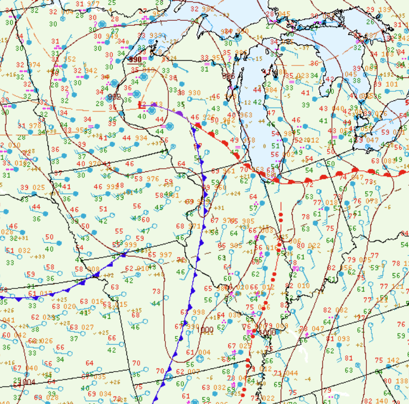 Surface map from 7 pm