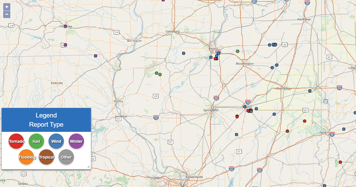 Map of Storm Reports from December 28, 2025.