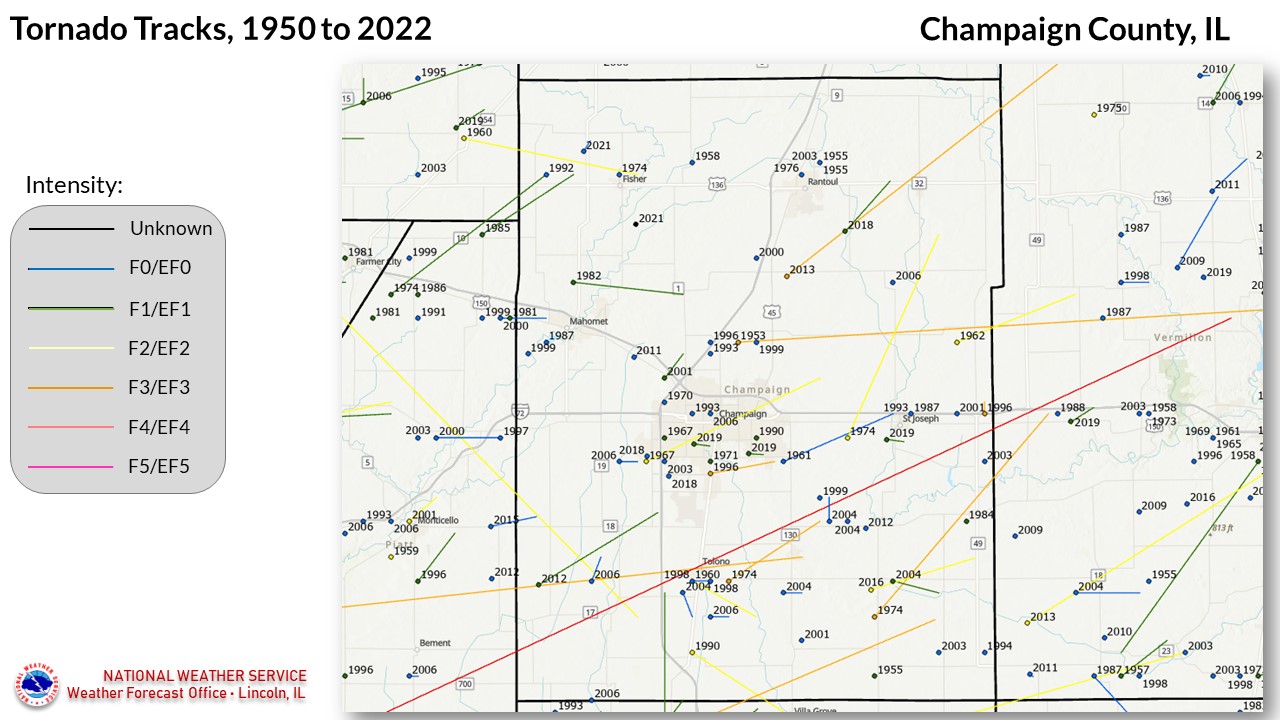 Champaign County tornadoes since 1950