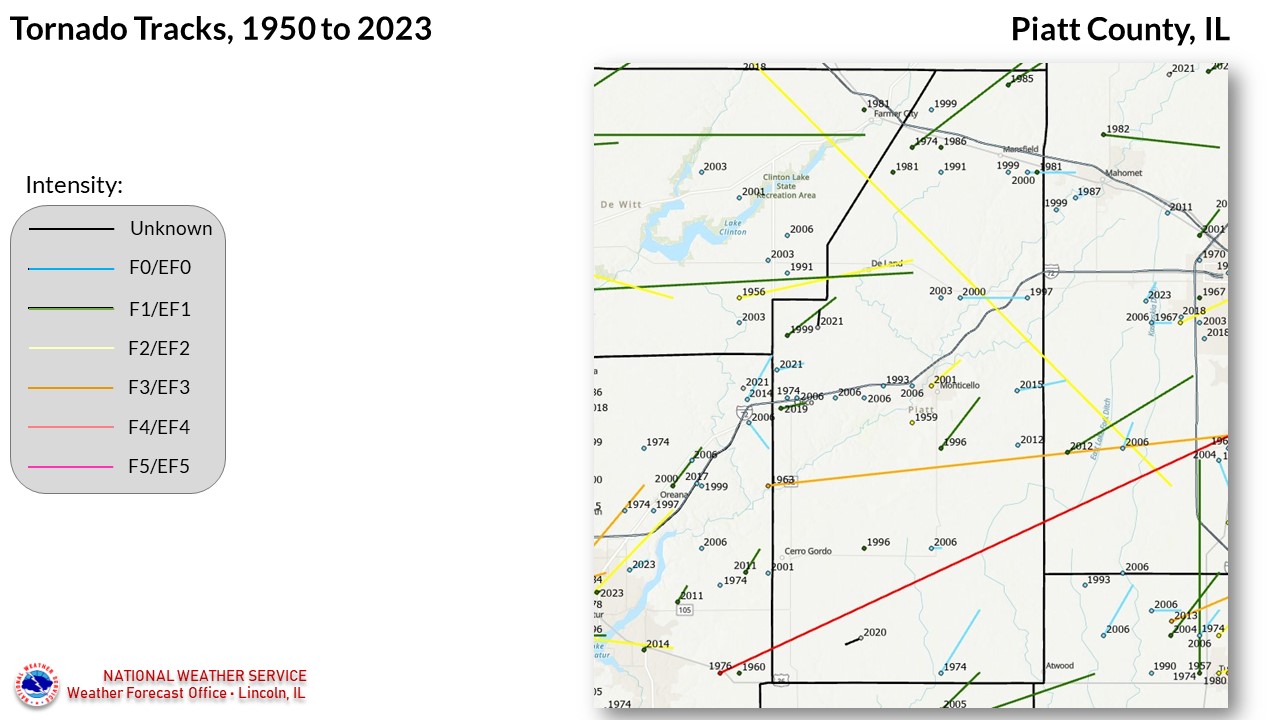 Piatt County tornadoes since 1950