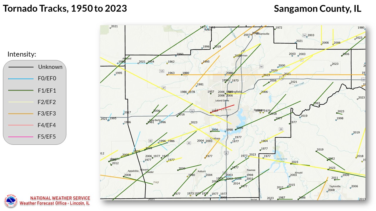 Sangamon County tornadoes since 1950