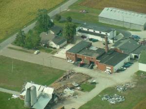 Tornado Damage - Aerial view of Davis Dairy Farm near Alexandria