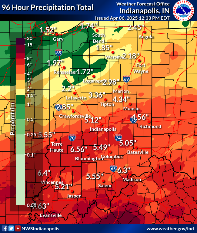 96 hour rain totals showing 7+ inches for some areas south of I-70