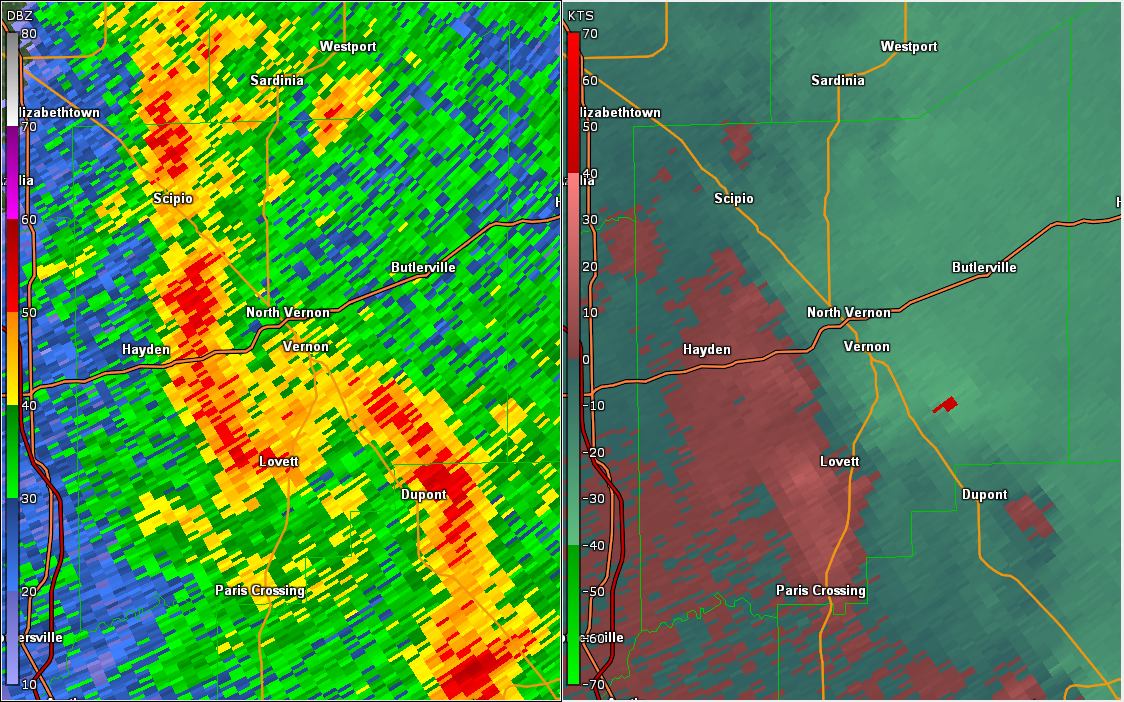 Radar/Storm Relative Velocity near Tornado Time