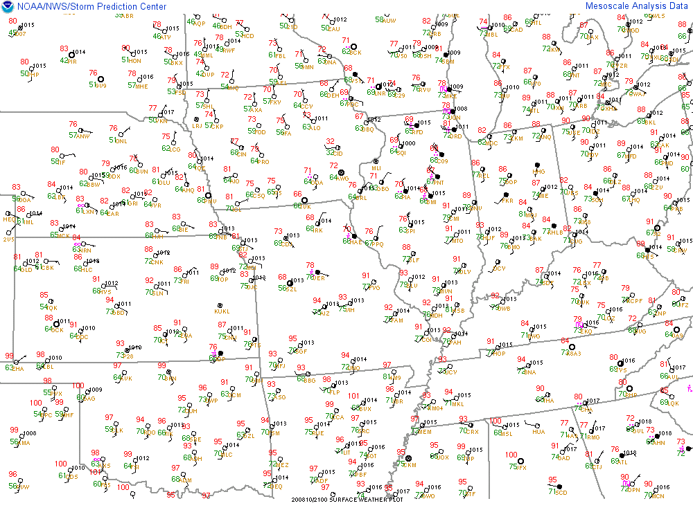 Surface Observations at 5:00 PM EDT