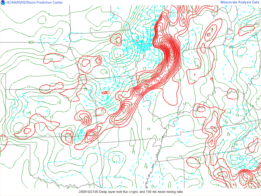 Deep Layer Moisture Convergence at 5:00 PM EDT