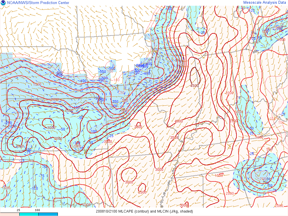 Mixed Layer CAPE at 5:00 PM EDT