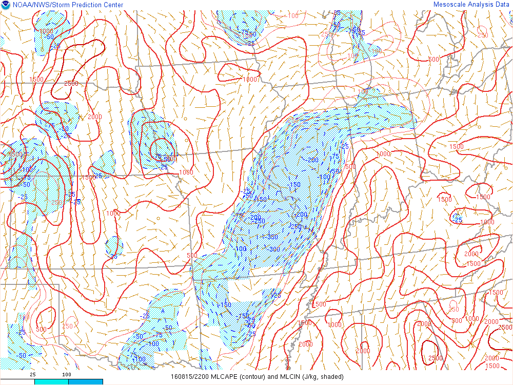 Mixed Layer CAPE at 6 PM EDT
