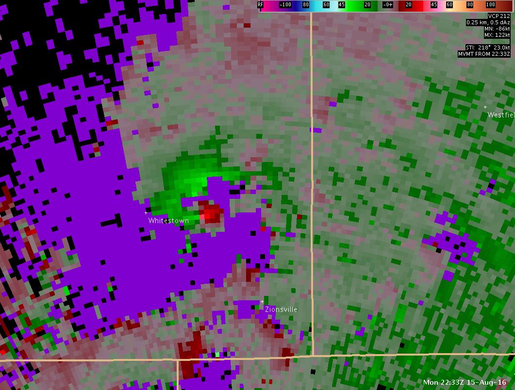 Storm Relative Velocity at 6:33 PM EDT