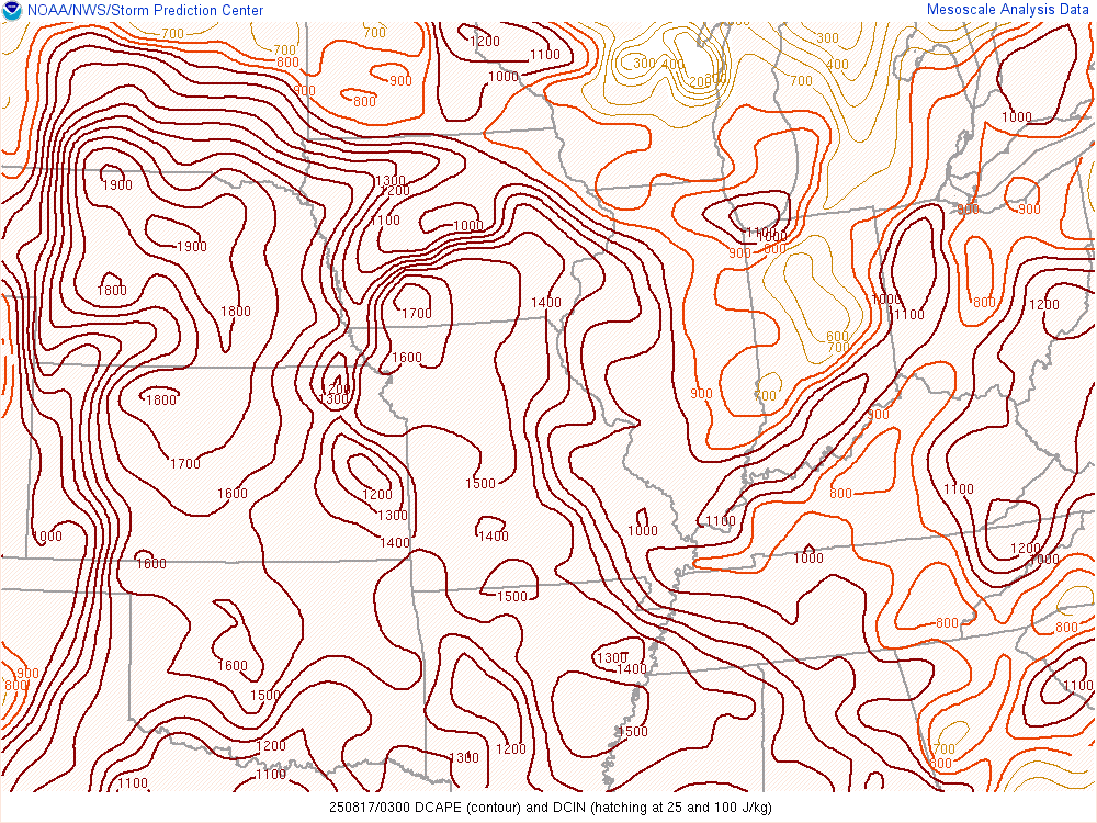 Environment - Downdraft CAPE at 11 PM EDT