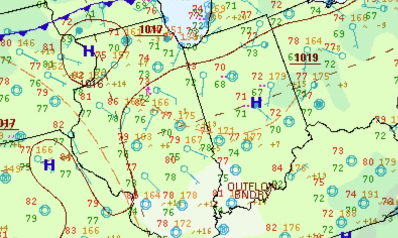 Environment - Zoomed Surface Map at 11:00 PM EDT