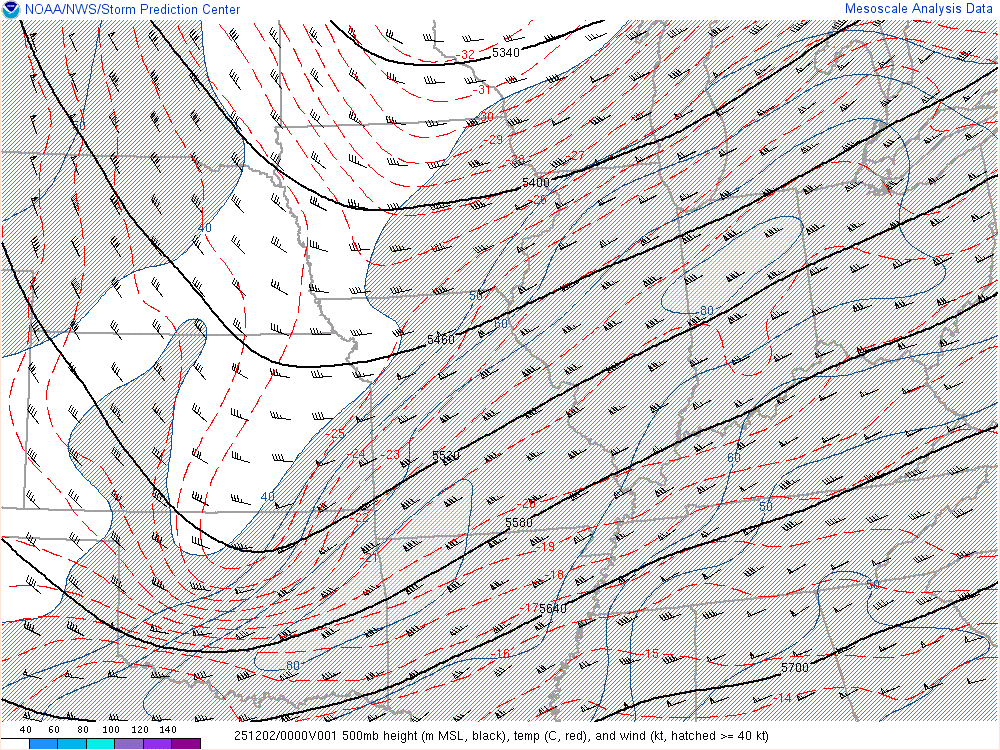 Environment - 500mb Heights and Winds at 7 PM December 1