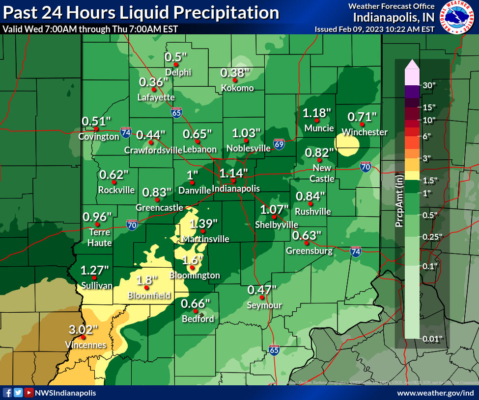 Rainfall Map Showing Rainfall Amounts Up to Over 2 inches southwest