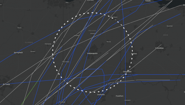 Map of systems moving across central Indiana