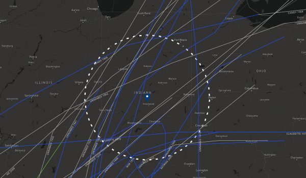 Map of systems moving across central Indiana