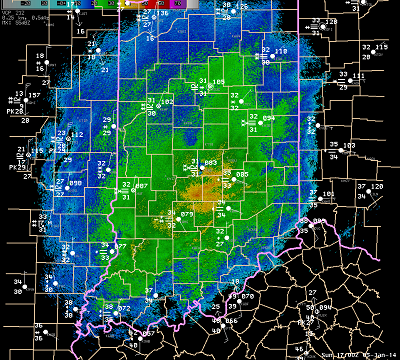 Radar image near Noon January 5 - Click to Enlarge