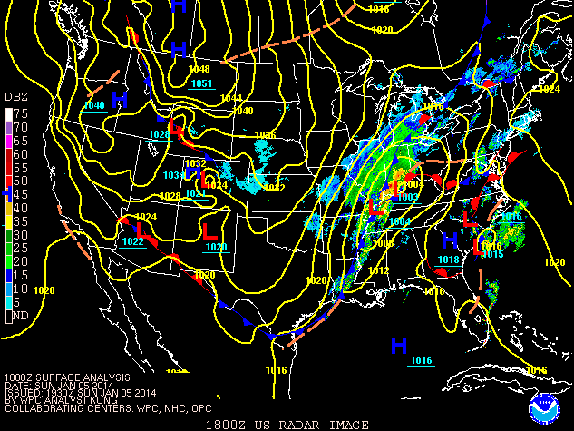 Surface Map valid at 1:00 PM January 5