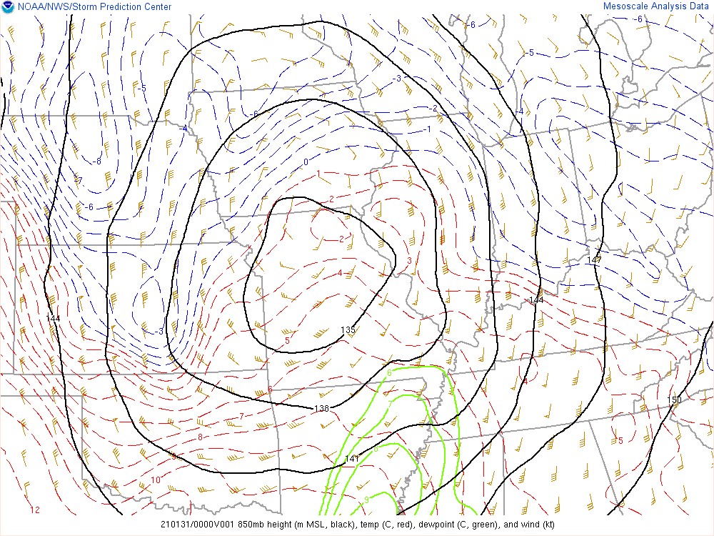 Environment - 850mb analysis at 7 pm