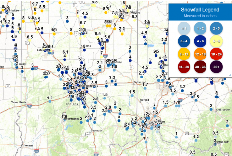 Zoomed out view of snow reports