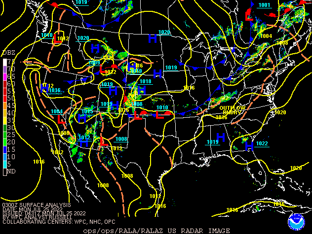 Environment - Surface Map/Radar at 11 PM EDT July 24