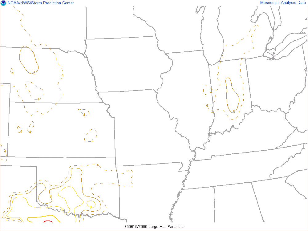 Environment - Large Hail Parameter at 4 PM EDT