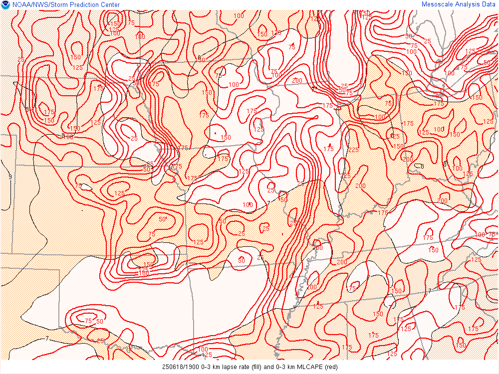 Environment lapse rates and 0-3km CAPE at 3 PM