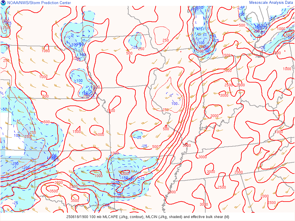 Environment - MLCAPE/Effective Shear at 3 PM