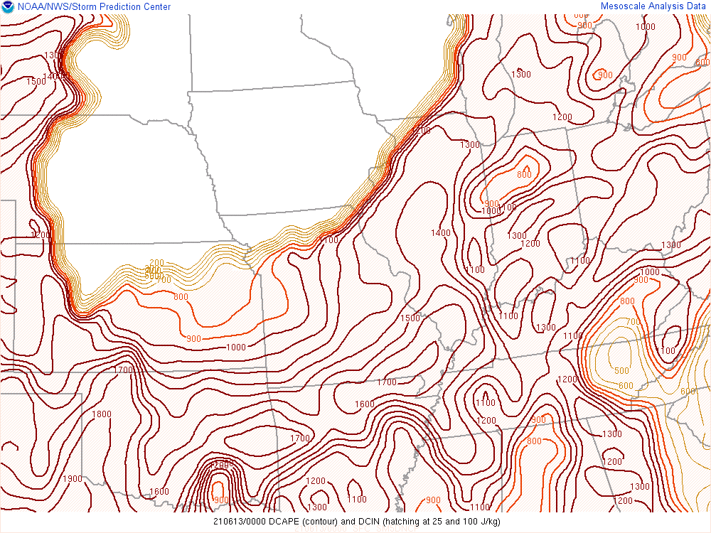 Environment - Downdraft CAPE at 9:00 PM EDT