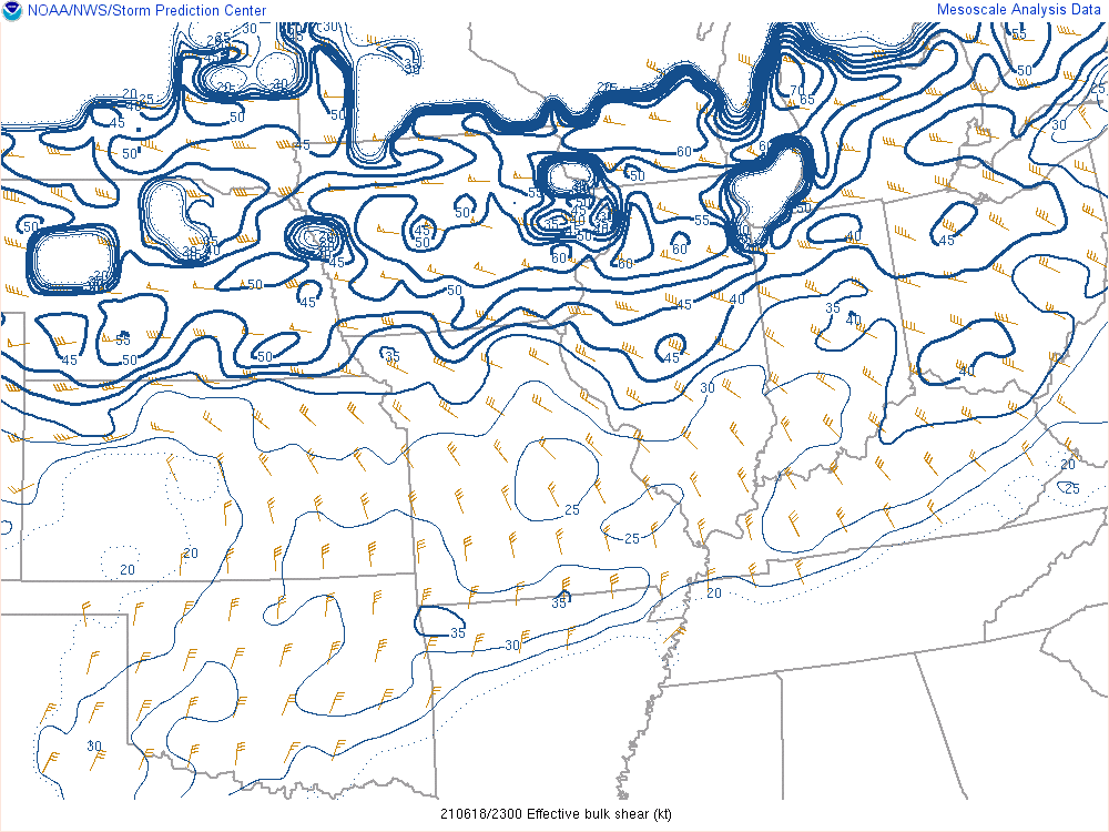 Environment  - Effective Shear at 7 PM EDT