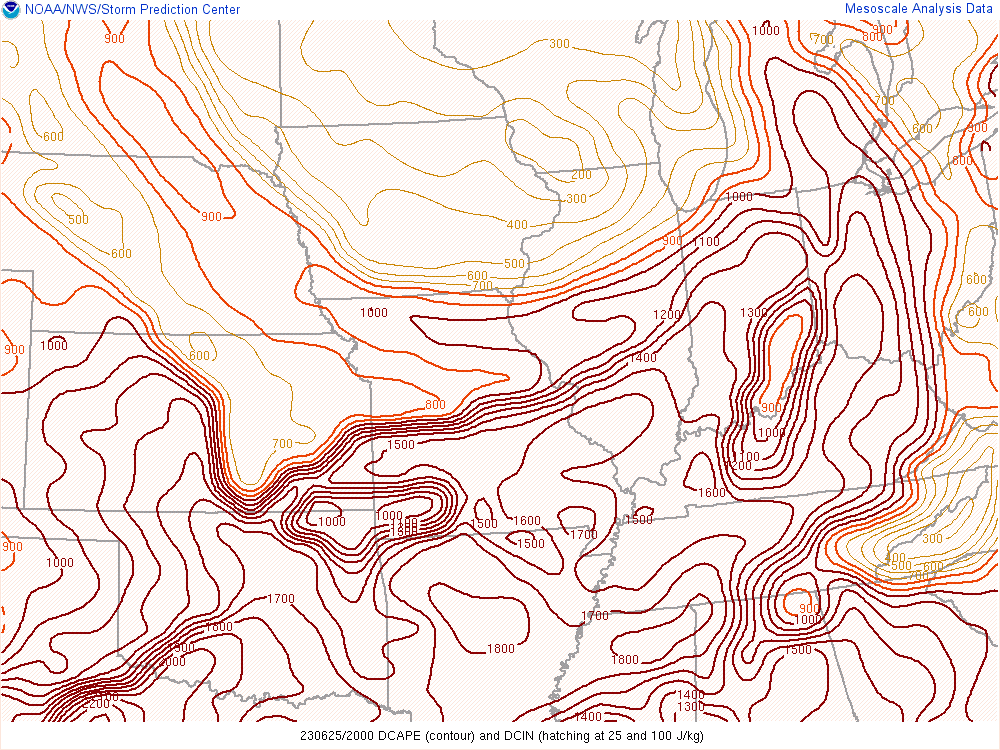 Environment - Downdraft CAPE (DCAPE) at 4:00 PM EDT