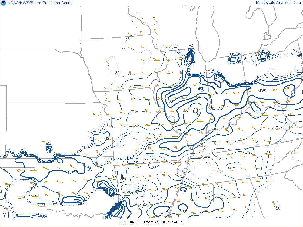 Environment - Effective Shear at 4:00 PM EDT