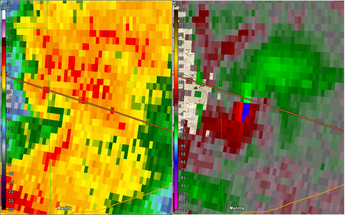 Radar/Storm Relative Velocity near 4:08 PM EDT