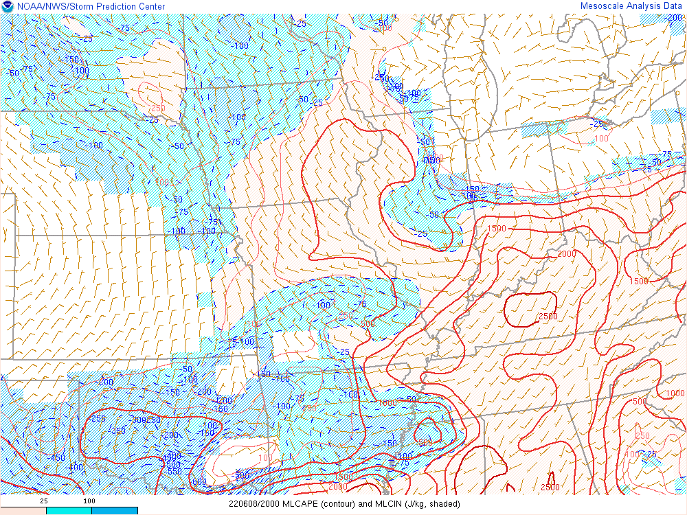 Environment - Mixed Layer CAPE at 4:00 PM EDT