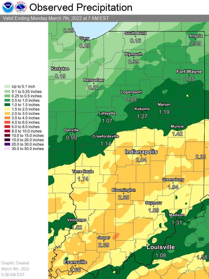 24 hour rainfall map ending at 7 AM March 7.