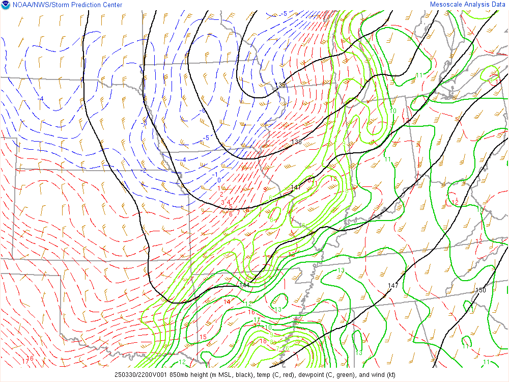 850mb Analysis at 6 PM EDT