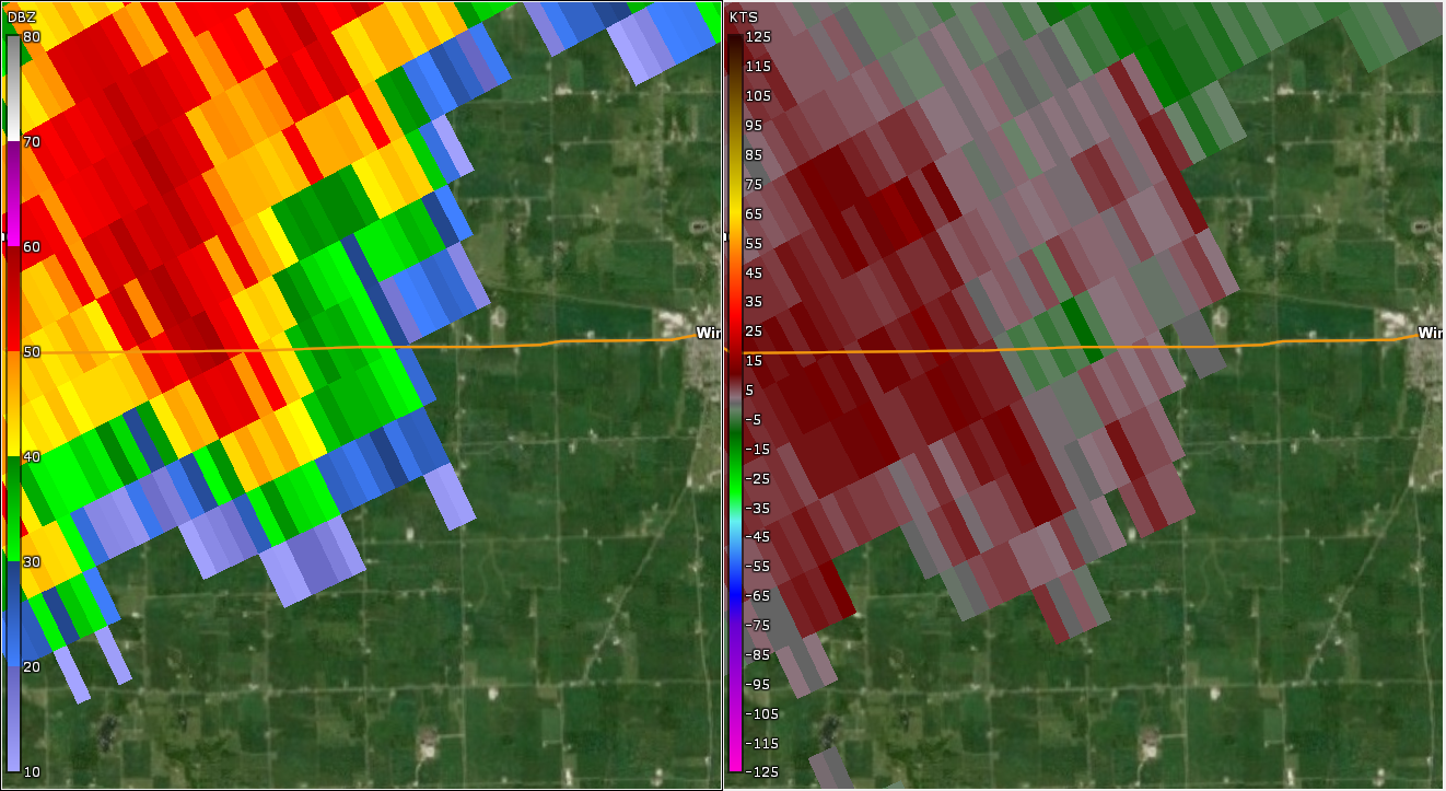 Radar/Velocity at 6:07 PM EDT