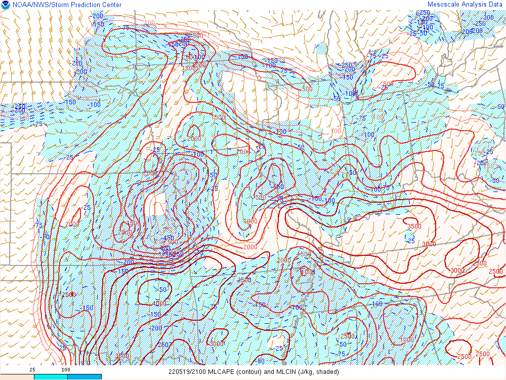 Environment - Mixed Layer CAPE at 5 PM EDT