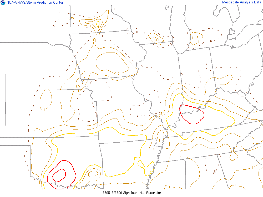 Environment - Significant Hail Parameter at 6 PM EDT
