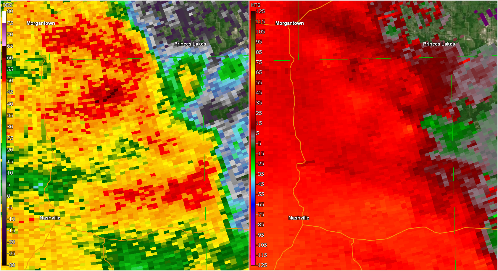 Radar and Storm Relative Velocity at 3:43 PM EDT