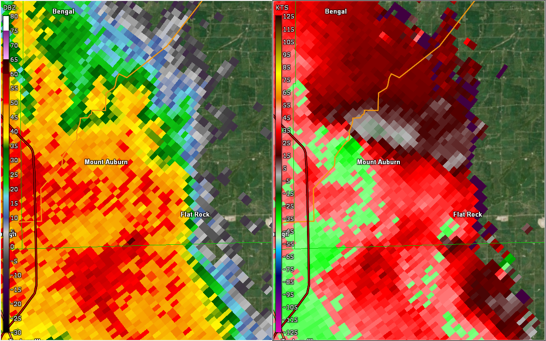 Radar/Velocity image at 3:59 PM EDT