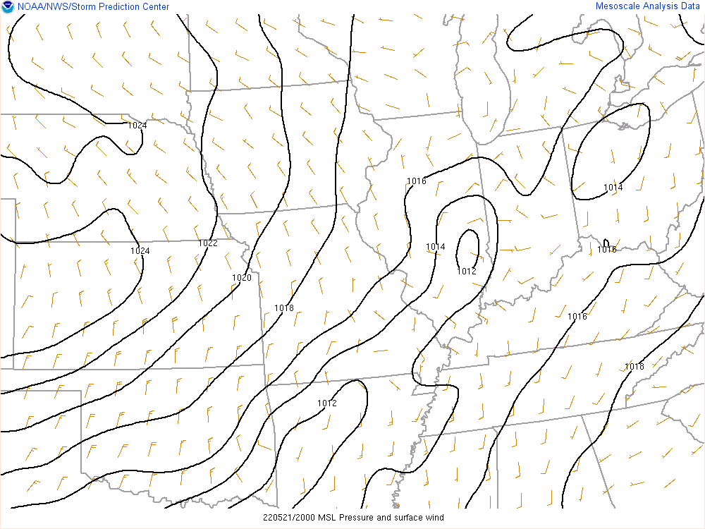 Environment - Surface pressure and Winds at 4 PM EDT