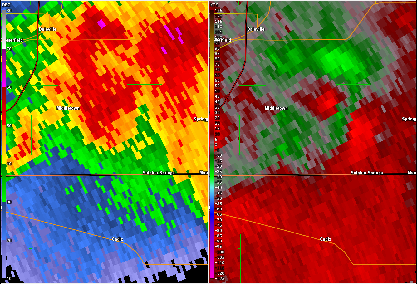 Radar & Storm Relative Velocity at 8:38 PM EDT