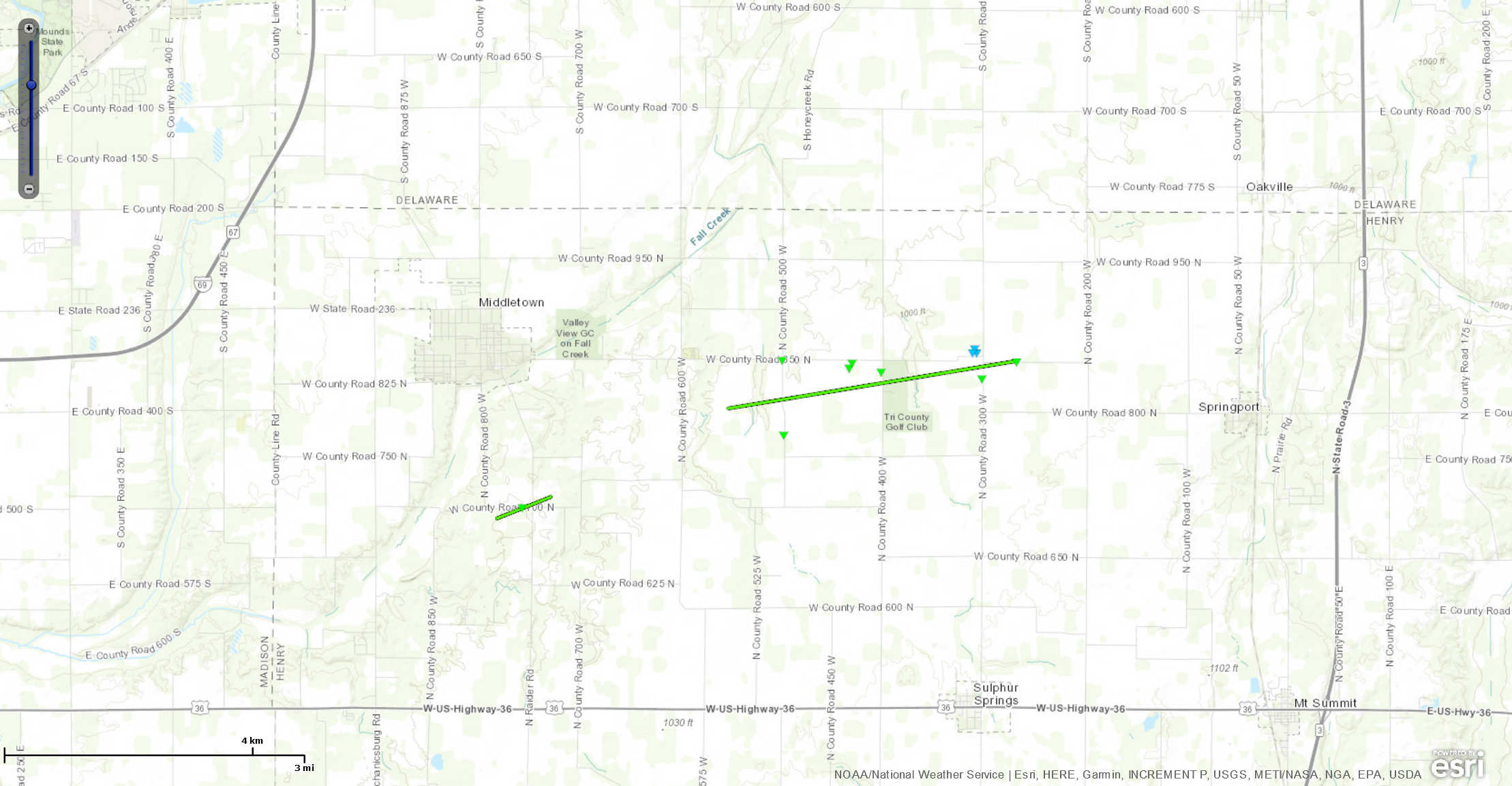 Track Map of Both Middletown Tornadoes