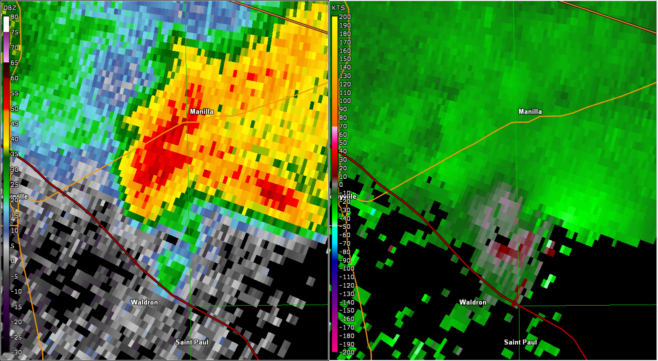 Radar/Storm Relative Velocity near Tornado Time