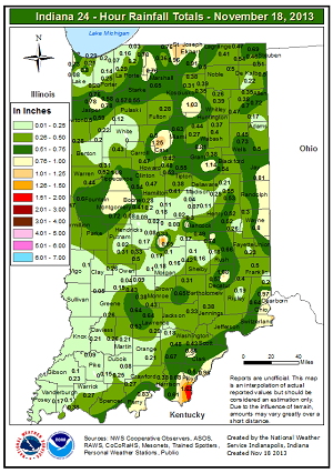 24 hour precipitation total ending morning of Monday Nov 18