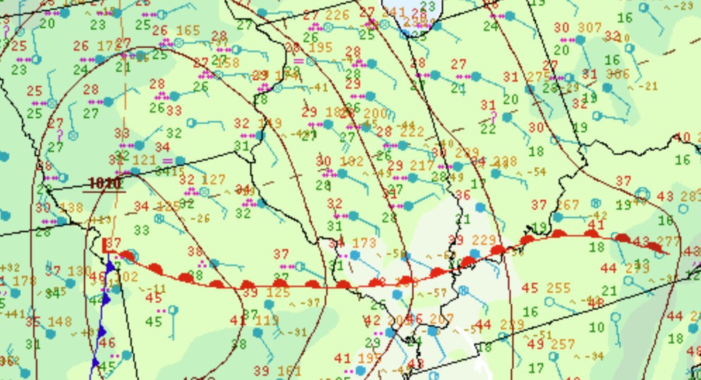 Environment - surface map at 1 pm Nov 29