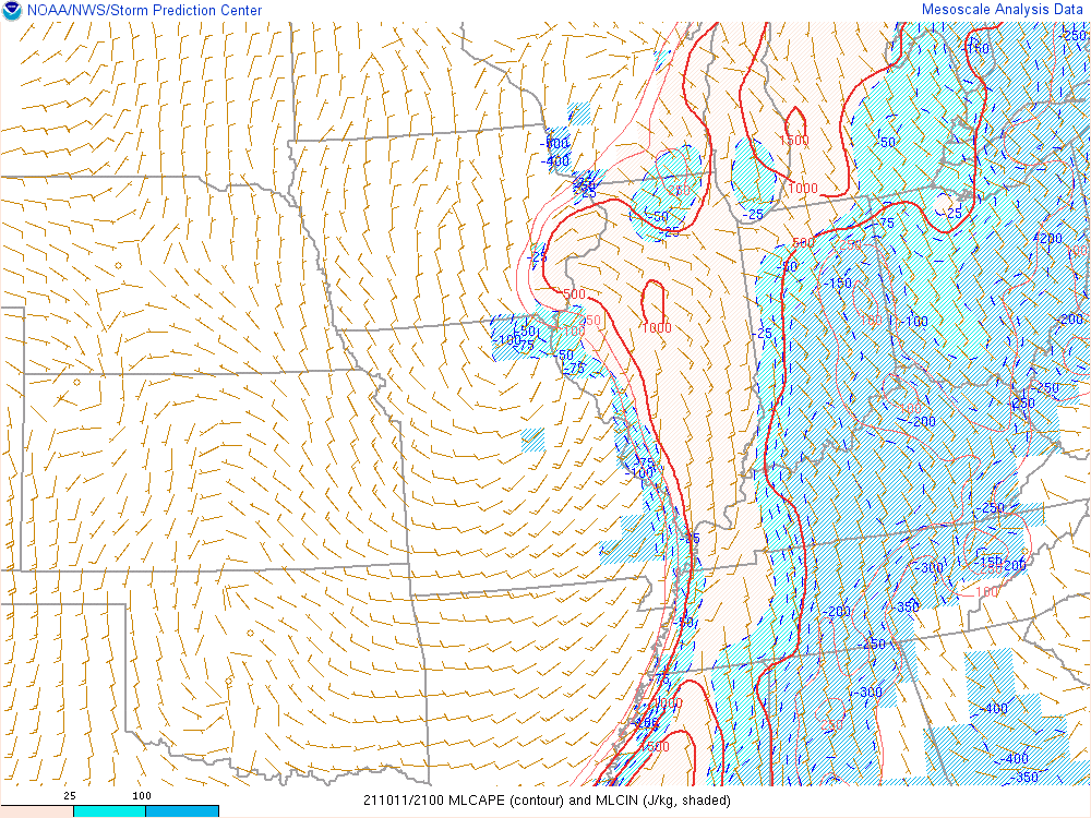 Mixed Layer CAPE at 5 PM EDT