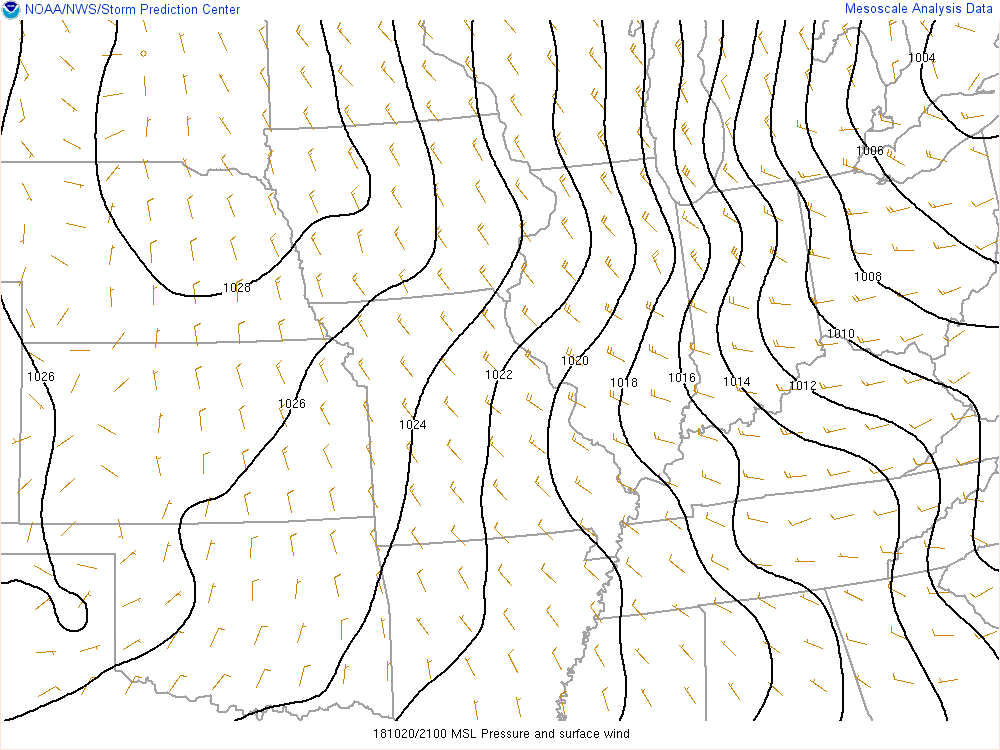 Surface Pressure & Winds at 5 PM EDT