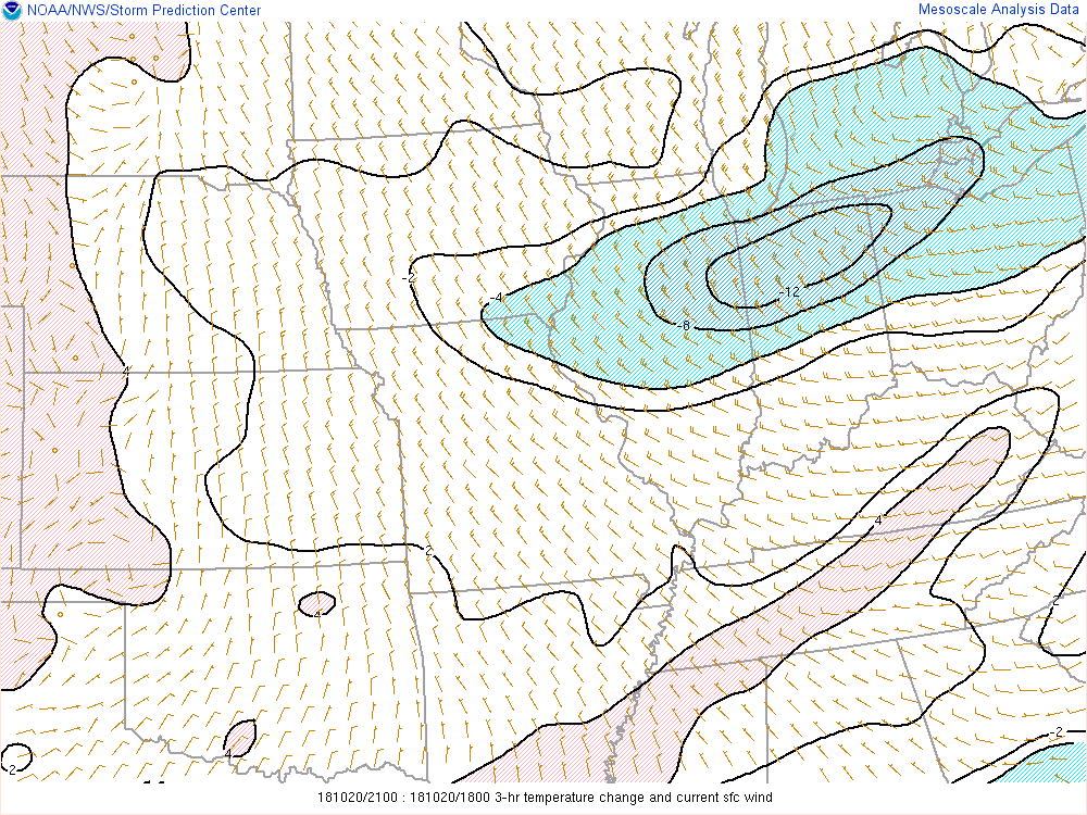 Surface Temperature Change at 5 PM EDT