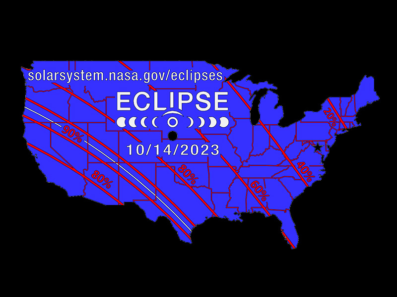 Map of eclipse, showing maximum across southwestern USA